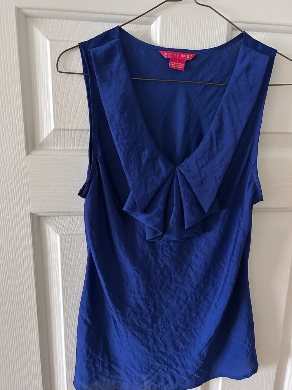 Sunny Leigh Cobalt Blue Ruffled V-Neck Sleeveless blouse